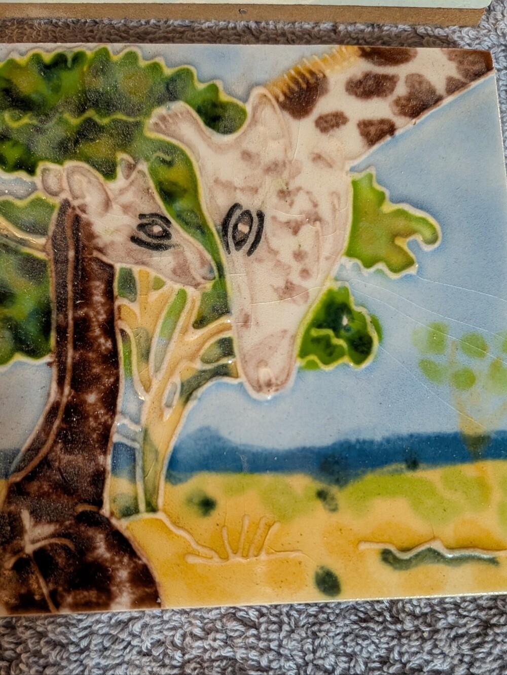 Hand-Painted Giraffe Ceramic Art Tile - Multi-Color